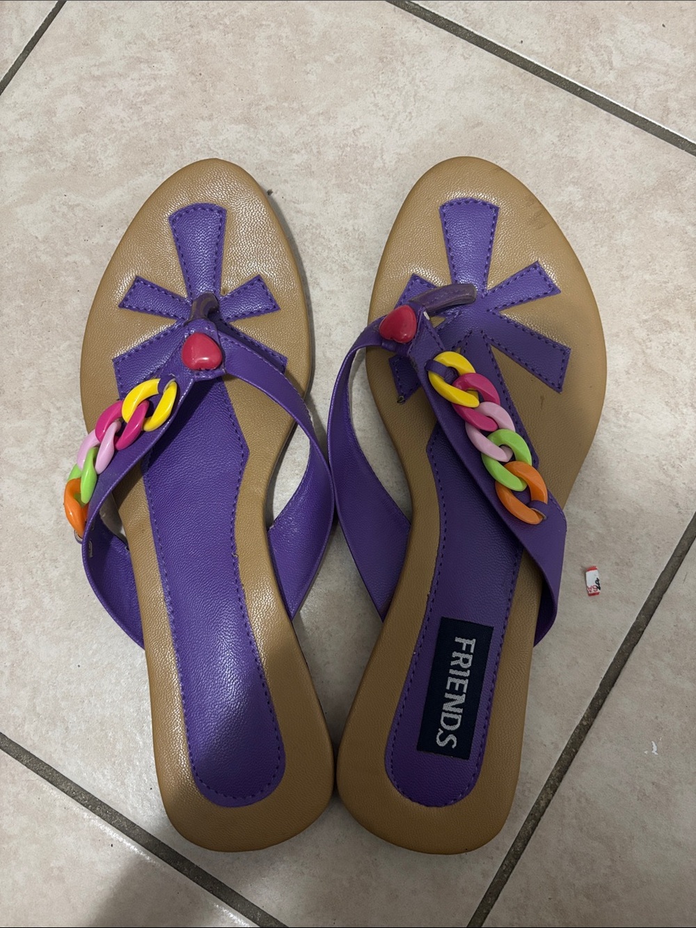 FRIENDS Purple Thong Sandals with Multicolor Chain Accent